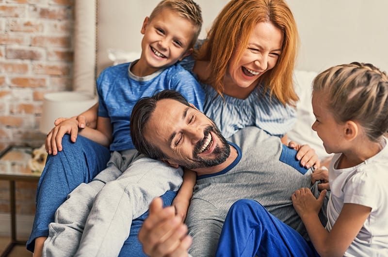 Family spending time together and laughing